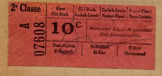 un ticket des TMS - Tramways et messageries du Sahel - ( année 1900) qui signale la cité Bisch