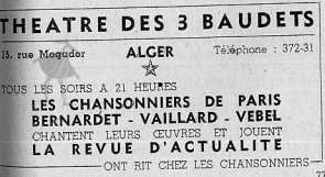 THEATRE des 3 BAUDETS, Les chansonniers de Paris : Bernardet, Vaillard, Vebel